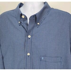 IZOD Premium Essentials Mens 3XLT Blue Checked Button Down‎ Long Sleeve Shirt